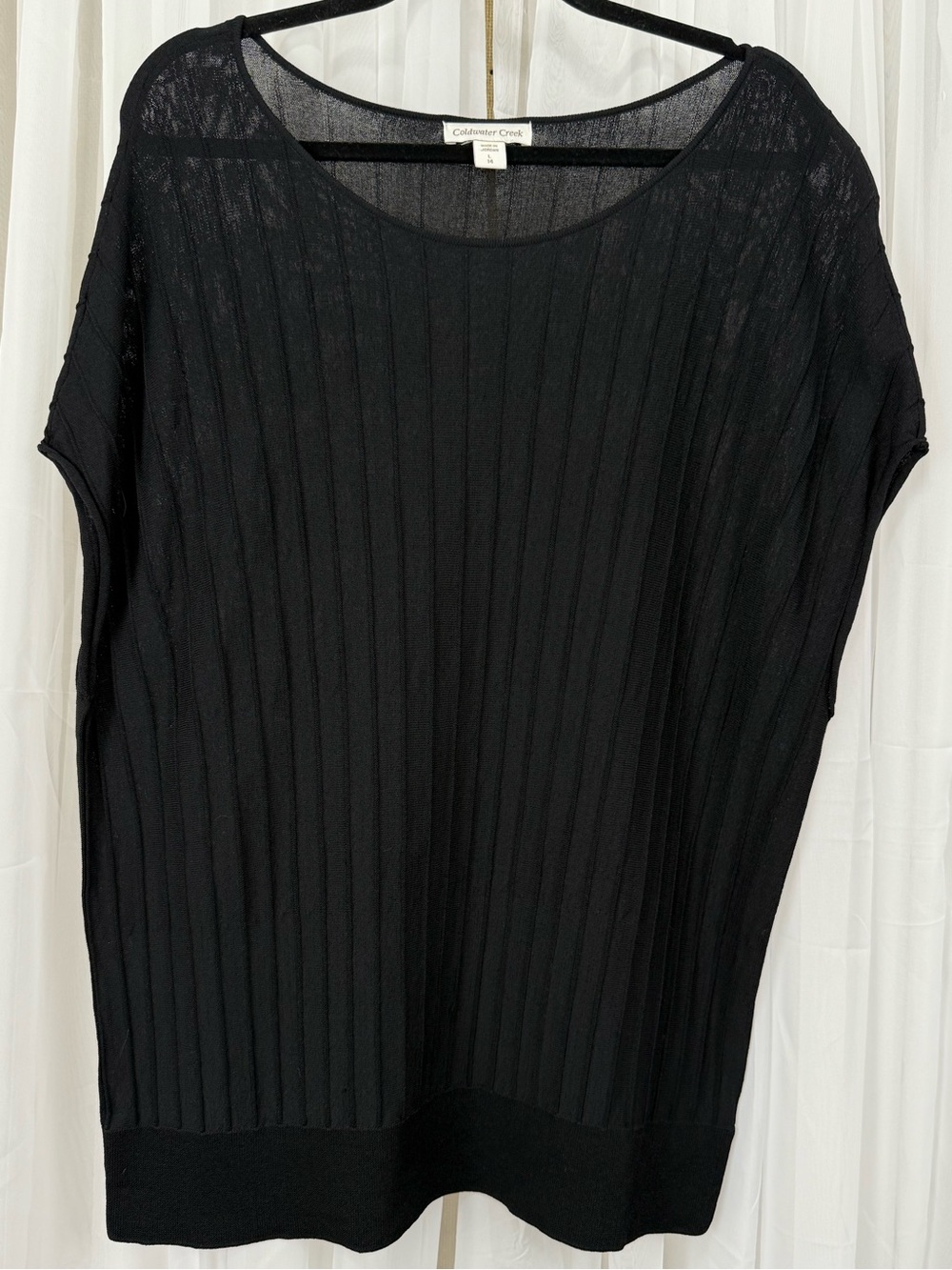Coldwater Creek L Black Textured Top Cap Sleeve Sheer Knit Lightweight